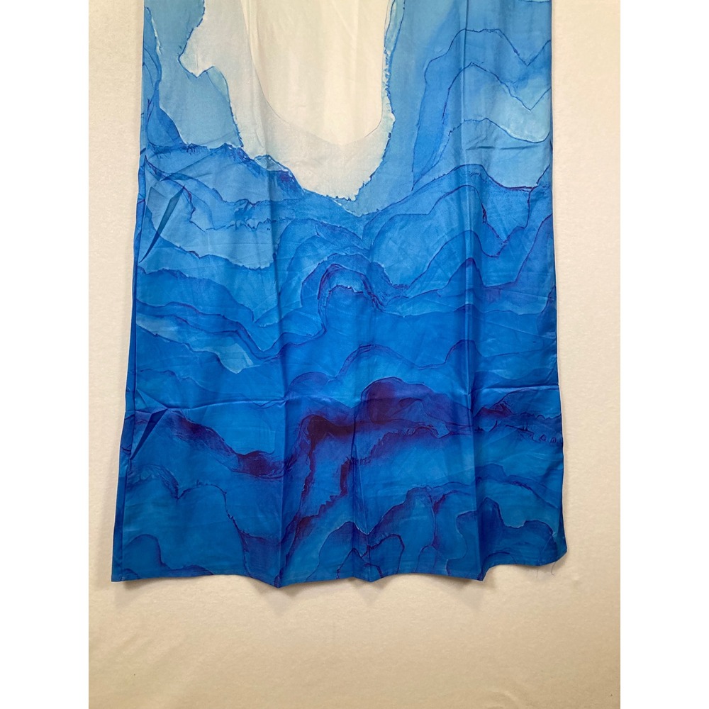 Artistic Watercolor Mountain Women XL Blue White Sleeveless Midi Dress - Picture 8 of 8